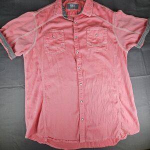 BKE Pink Embroidered Jacquard pearl snap athletic fit shirt